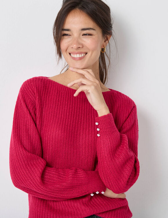 Trui met boothals, patenttricot met zachte touch (framboos) Trui met boothals, patenttricot met zachte touch (framboos)